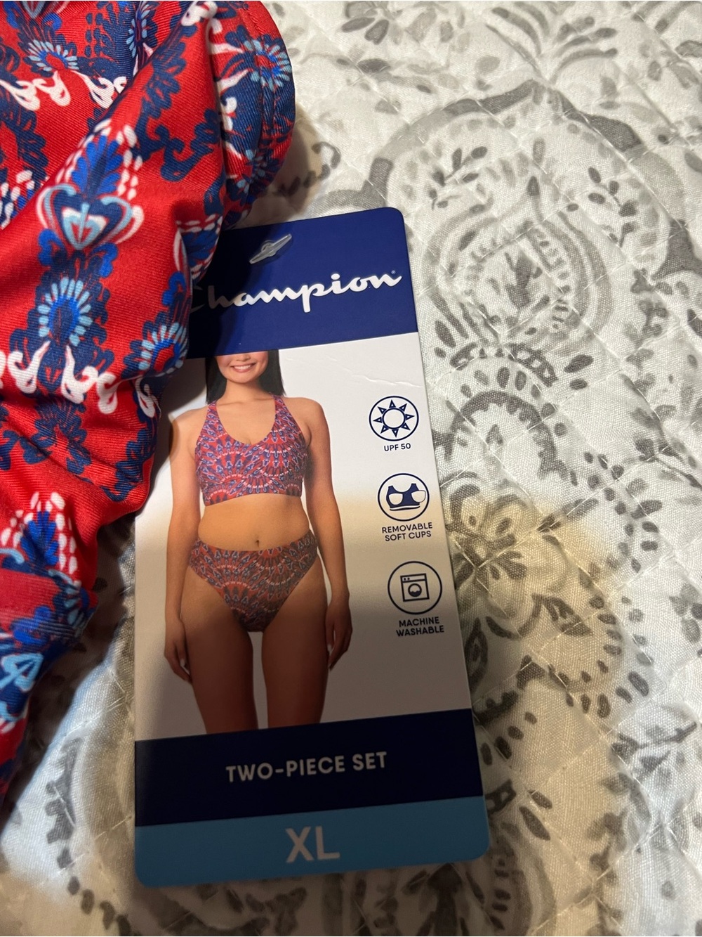 Champion Women’s Two-Piece Swim Set - Red and Blue Floral Print